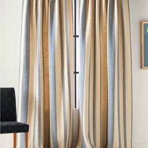 Anthropologie pieced striped cotton blend woven curtain blue and navy 108x50